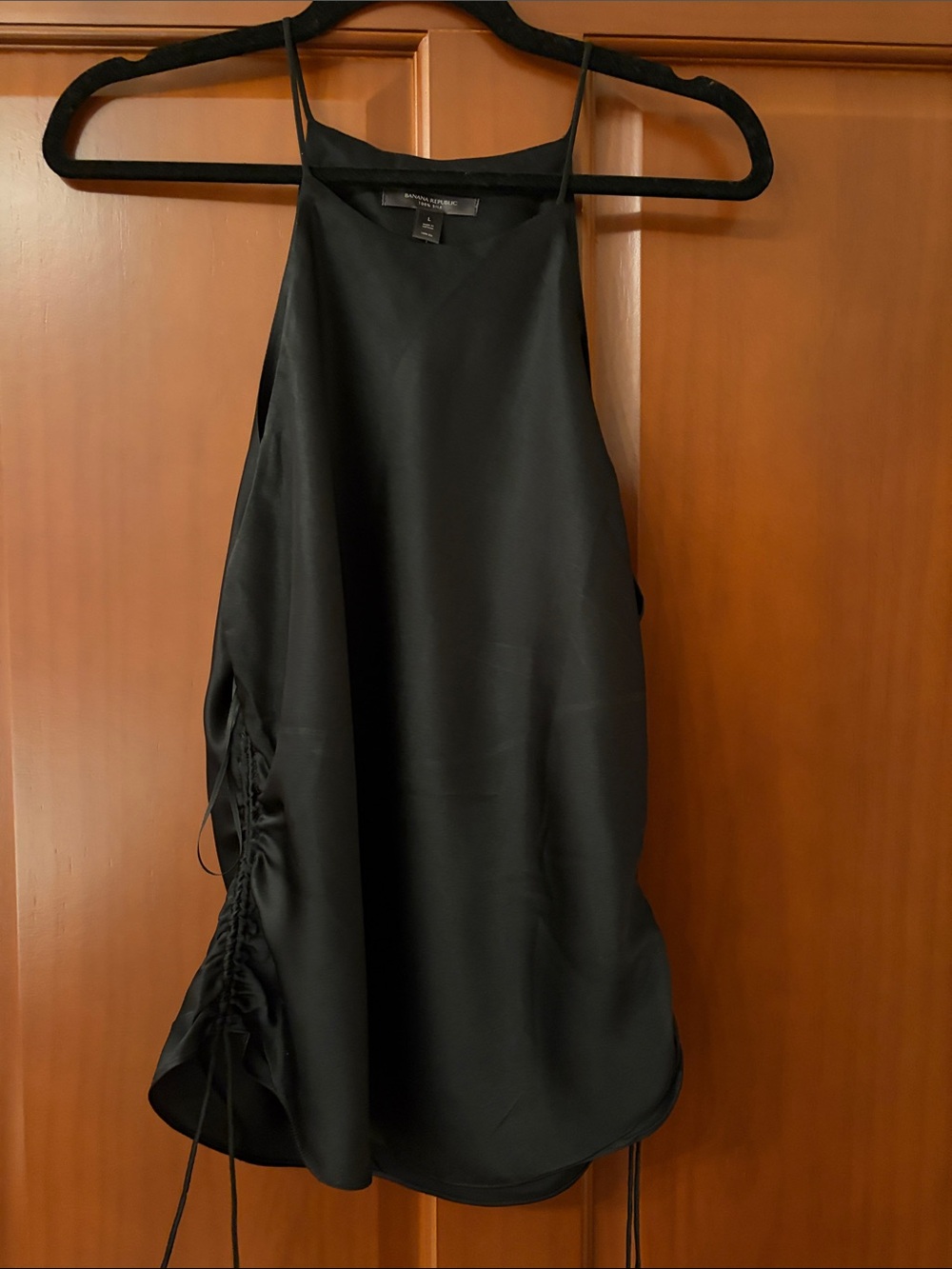 Black Satin Halter Cami with Side Drawstring